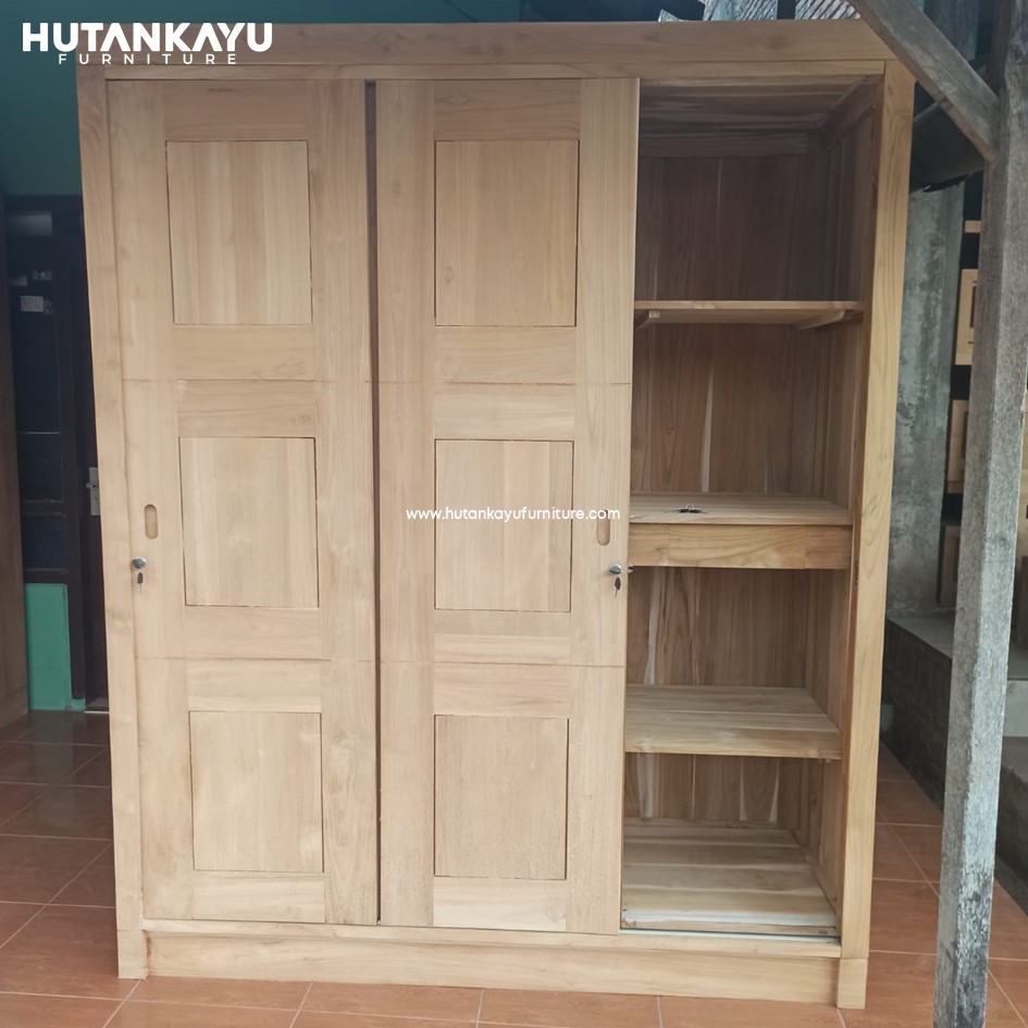 Lemari Pakaian Sliding 3 Pintu Hutankayu Furniture Mebel Jati Jepara 02