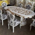 Meja Makan Ganesa Ukir White Gold