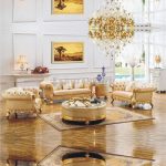 Set Kursi Tamu Sofa Chester Ukir Emas Leather