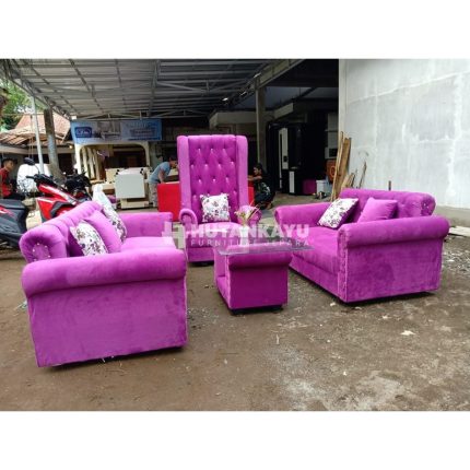 Sofa Tamu Jati Mewah Purple