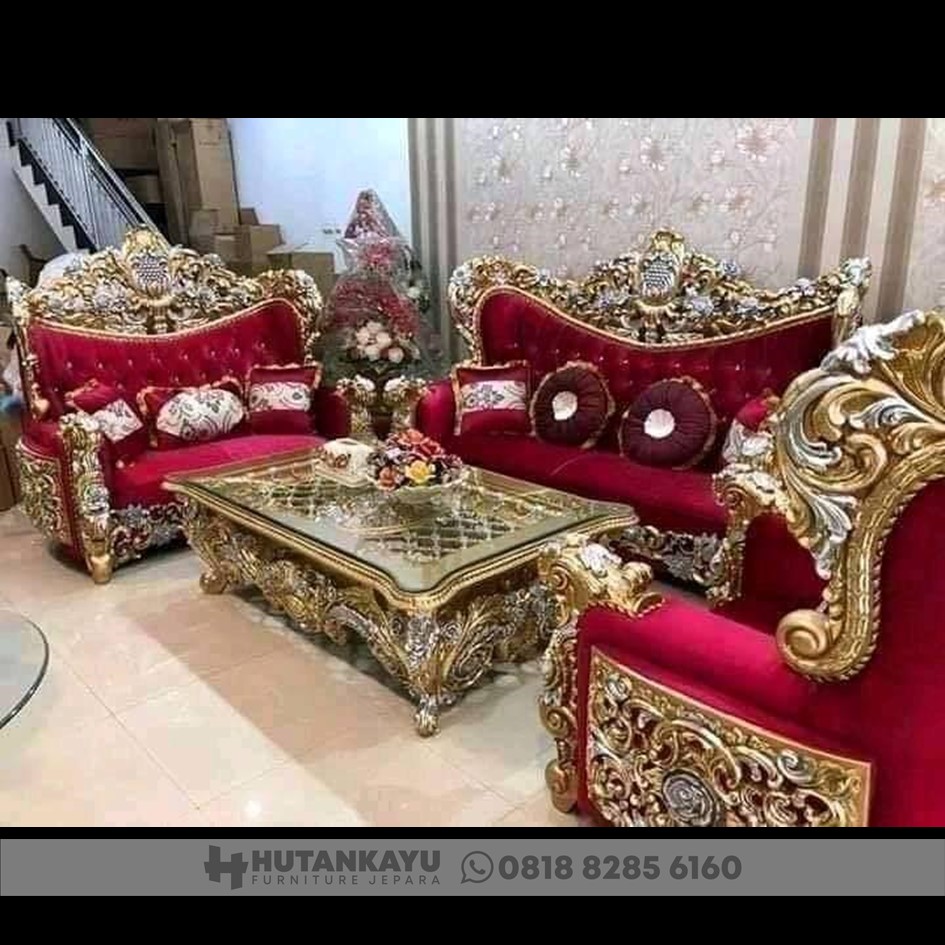 Kursi Tamu Jati Mewah Ukir Red Gold Jepara Hutankayu Furniture Mebel Jepara