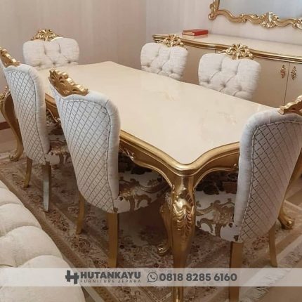 Meja Makan Set Mewah Jati 6 Kursi Hutankayu Furniture Mebel Jepara
