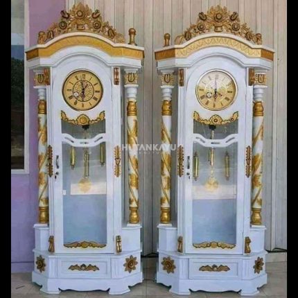 Almari Jam Mawar Putih Emas Hutankayu Furniture Mebel Jepara