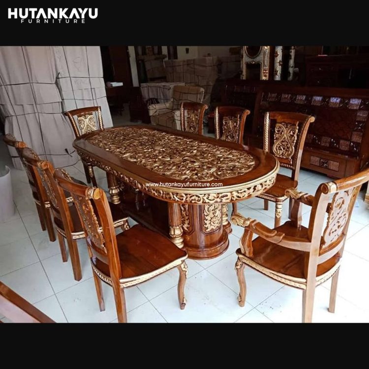 Meja Makan Gendong Ukir Kursi 8 Dudukan Kayu Hutankayu Furniture Mebel Jati Jepara 01