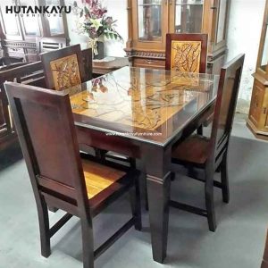 Meja Makan Balero Ukir Kursi 4 Jati Hutankayu Furniture Mebel Jati Jepara 01
