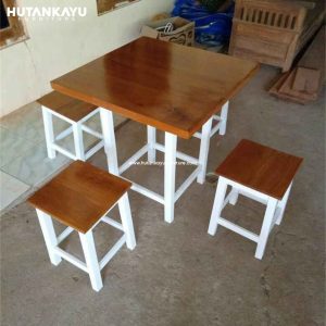 Meja Makan Cafe Kotak Kaki Kayu Hutankayu Furniture Mebel Jati Jepara