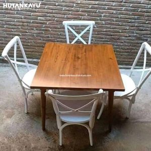 Meja Makan Cafe Kotak Silang Kursi Hutankayu Furniture Mebel Jati Jepara