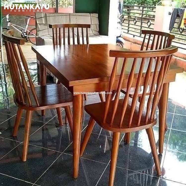Meja Makan Cafe Kursi Jari Jari Hutankayu Furniture Mebel Jati Jepara