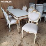 Meja Makan Mewah Kombinasi Gold Kursi 6