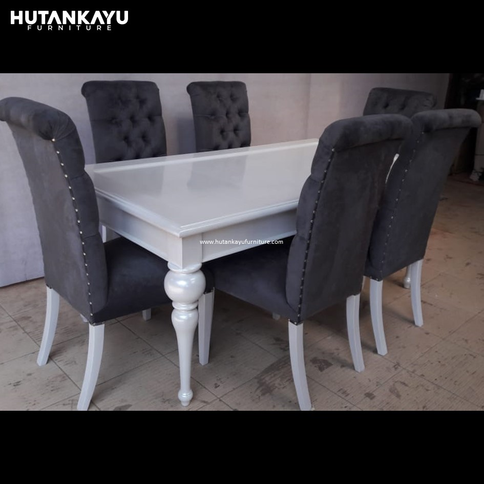 Meja Makan Mewah Dark Grey Kursi 6