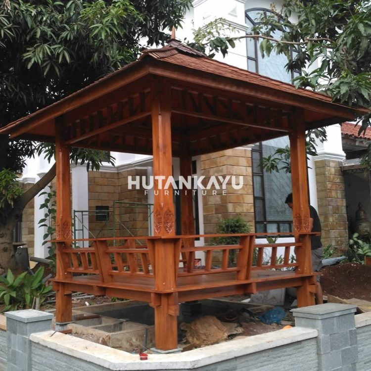 Gazebo Jati Kotak Ukir Tiang 2 x 2 Meter Hutankayu Furniture Mebel Jati Jepara