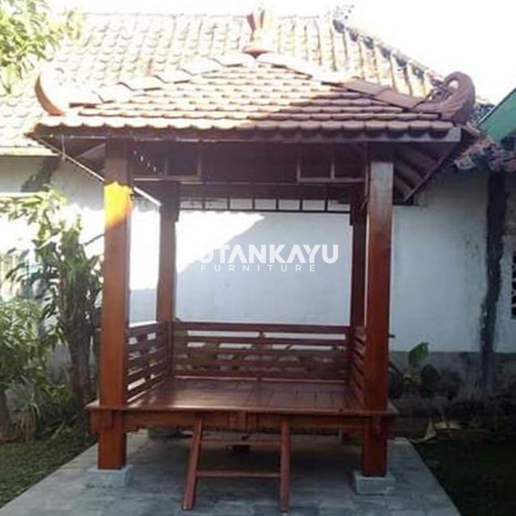 Gazebo Jati Tiang Kotak Genteng 2 x 2 Meter Hutankayu Furniture Mebel Jati Jepara